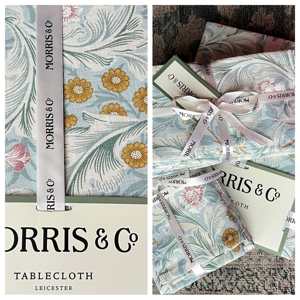 🆕 Morris & Co. LEICESTER Floral Table Cloth & 8 Matching Napkins 100% Cotton NWT